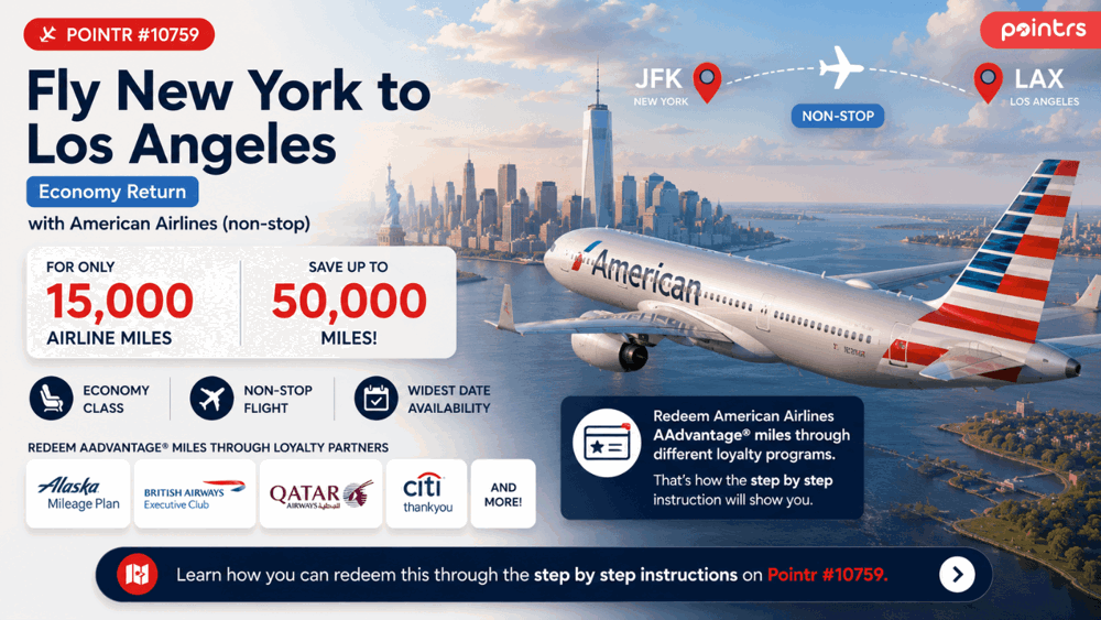 New York to Los Angeles — Economy Return — Save 50,000 Miles