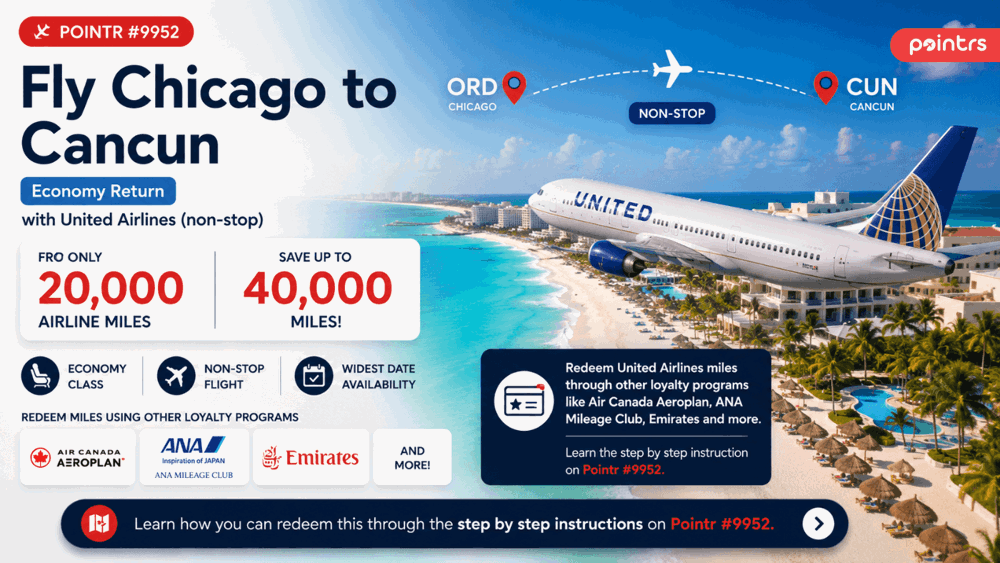 Chicago to Cancun — Economy Return — Save 40,000 Miles