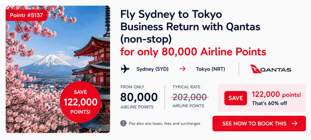Sydney to Tokyo Business Return with Qantas (non-stop) for only 80,000 Airline Points