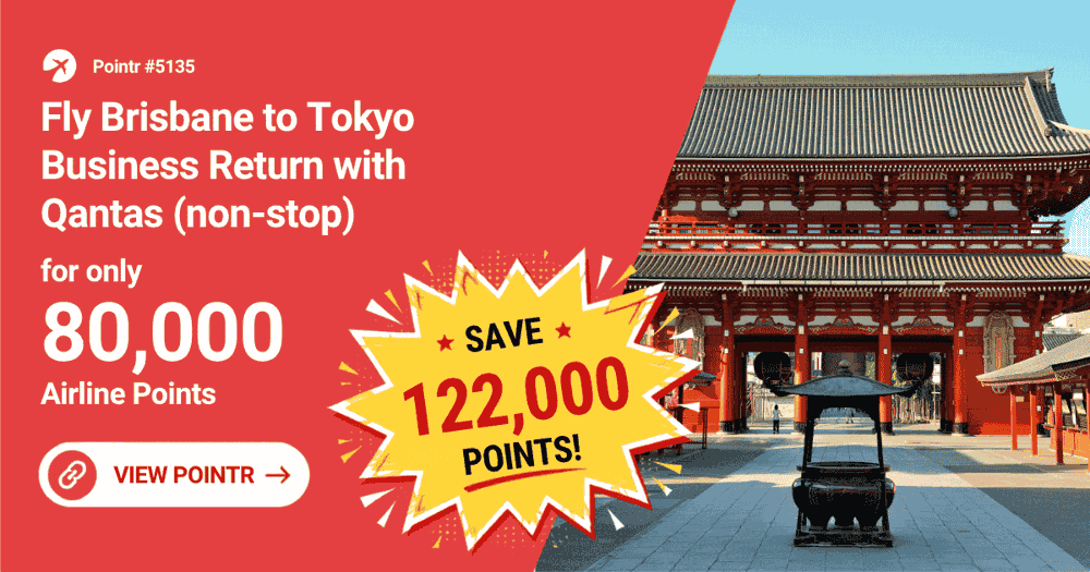 Fly Brisbane to Tokyo Business Return with Qantas (non-stop) for only 80,000 Airline Points - Save 122,000 points!