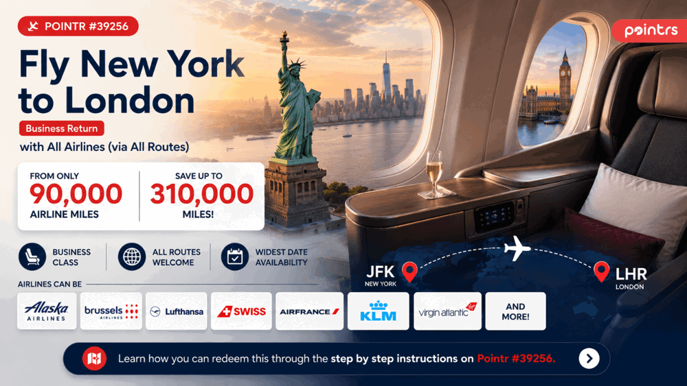 New York to London — Business Class Return — Save 310,000 Miles