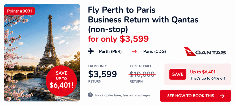 Perth to Paris Business Return with Qantas (non-stop) for only $3,599