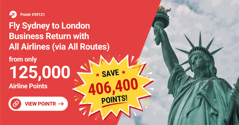 Fly Sydney to London Business Return with All Airlines (via All Routes) from only 120,000 Airline Points - Save 406,400 points!