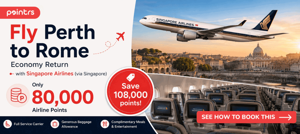 Perth to Rome — Economy Return — Save 230,000 points