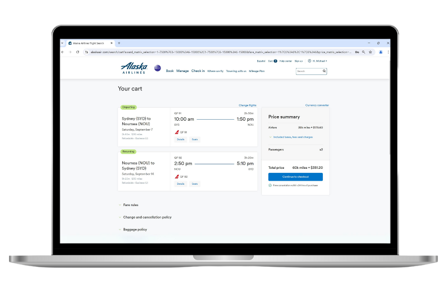 Alaska Airlines Miles booking