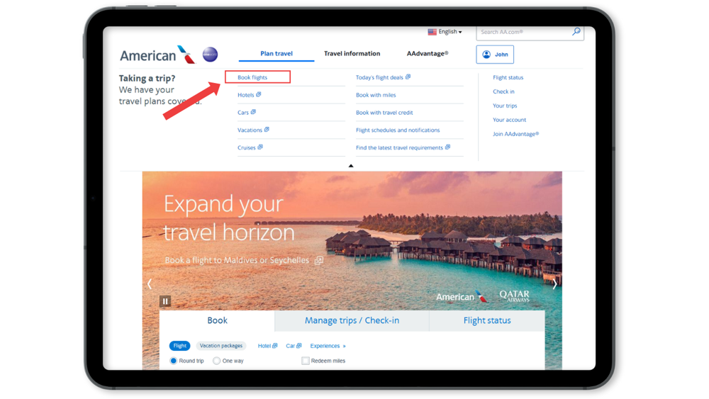 Step 3: Go to “Plan Travel” > “Flights”