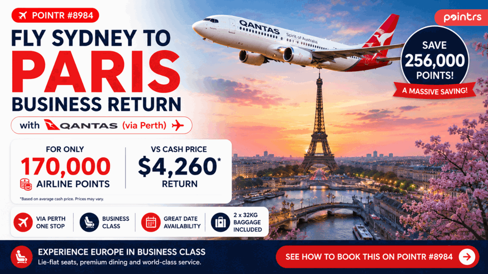 Sydney to Paris Business Class return via Qantas for 170,000 Qantas Points