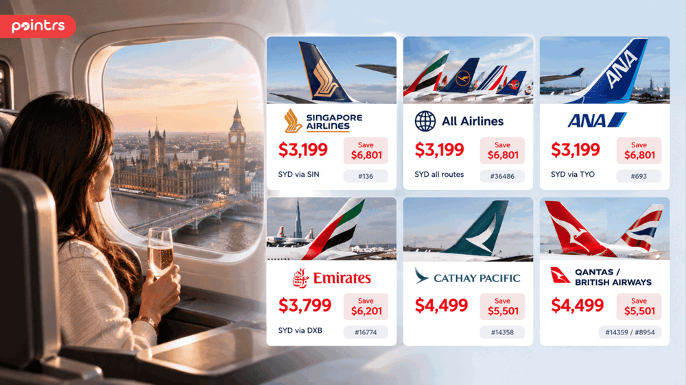 AU to London Business Class return — cash price via Pointrs